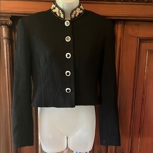 Taiga Elegant Black Women's Jacket with Embroidered Collar